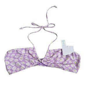 Betty Jade bikini top convertible purple white floral daisy halter bandeau Large